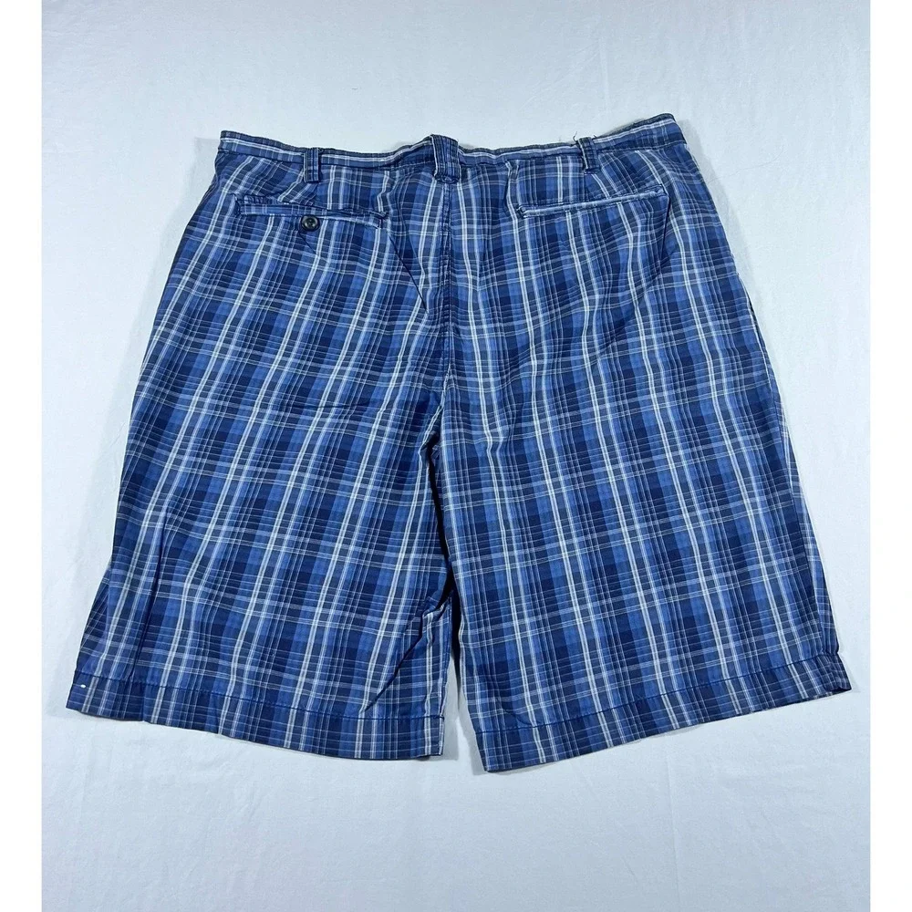 Reunion Men's Blue Plaid Flat Front Cotton Shorts Size 42